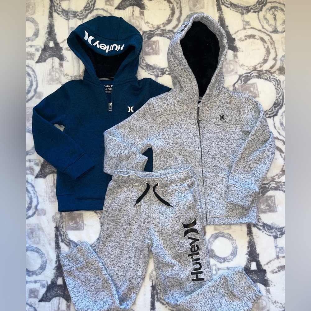 Hurley Kids Bundle: Size 4 Gray Jacket, Size 5 Blue Jacket, Size 6 Gray Pants